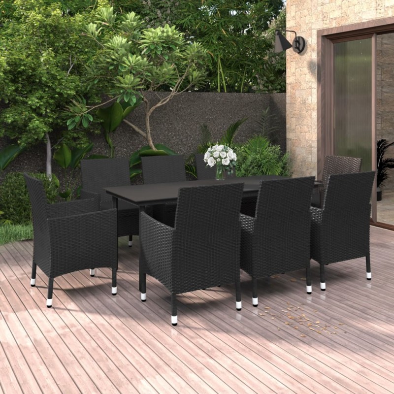 vidaXL Set comedor de jardín 9 pzas y cojines ratán sintético y vidrio