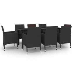 vidaXL Set comedor de jardín 9 pzas y cojines ratán sintético y vidrio
