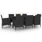 vidaXL Set comedor de jardín 9 pzas y cojines ratán sintético y vidrio