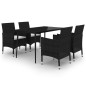 vidaXL Set comedor de jardín 5 pzas y cojines ratán sintético y vidrio vidaXL Set comedor de jardín 5 pzas y cojines ratán sintético y vidrio