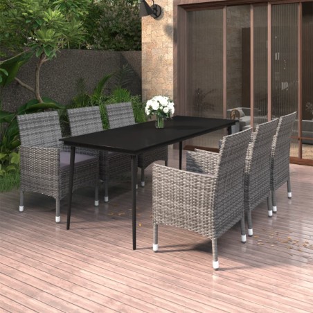 vidaXL Set comedor de jardín 7 pzas y cojines ratán sintético y vidrio