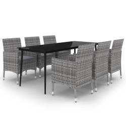 vidaXL Set comedor de jardín 7 pzas y cojines ratán sintético y vidrio