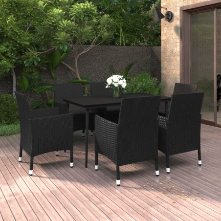 vidaXL Set comedor de jardín 7 pzas y cojines ratán sintético y vidrio