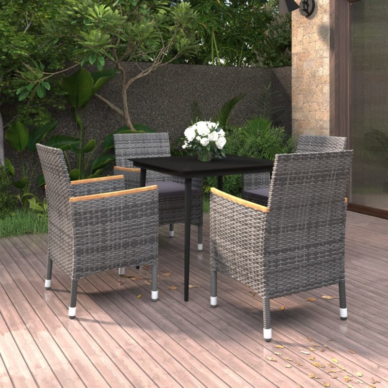 vidaXL Set comedor de jardín 5 pzas y cojines ratán sintético y vidrio vidaXL Set comedor de jardín 5 pzas y cojines ratán sintético y vidrio