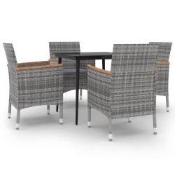 vidaXL Set comedor de jardín 5 pzas y cojines ratán sintético y vidrio