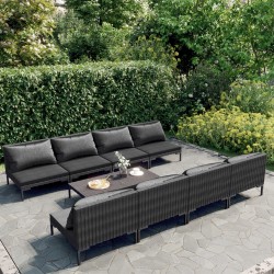vidaXL Sofás de jardín 9 pzas y cojines ratán sintético gris oscuro