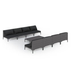vidaXL Sofás de jardín 9 pzas y cojines ratán sintético gris oscuro