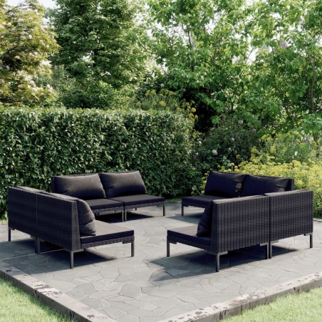 vidaXL Set sofás de jardín 8 pzas cojines ratán sintético gris oscuro
