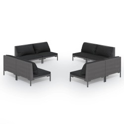vidaXL Set sofás de jardín 8 pzas cojines ratán sintético gris oscuro