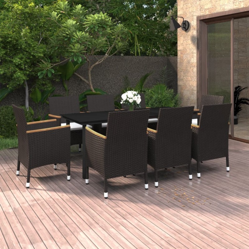 vidaXL Set comedor de jardín 9 pzas y cojines ratán sintético y vidrio vidaXL Set comedor de jardín 9 pzas y cojines ratán sintético y vidrio