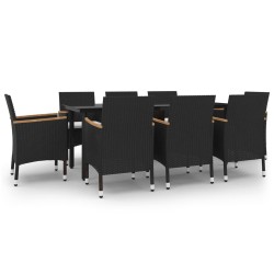 vidaXL Set comedor de jardín 9 pzas y cojines ratán sintético y vidrio