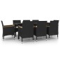vidaXL Set comedor de jardín 9 pzas y cojines ratán sintético y vidrio vidaXL Set comedor de jardín 9 pzas y cojines ratán sintético y vidrio