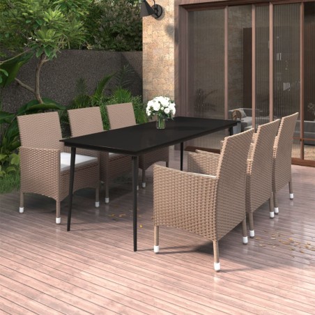 vidaXL Set comedor de jardín 7 pzas y cojines ratán sintético y vidrio