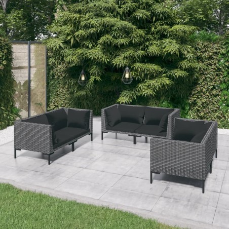 vidaXL Sofás de jardín 6 piezas y cojines ratán sintético gris oscuro