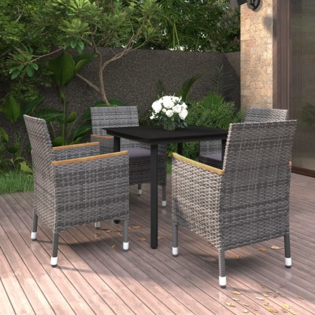 vidaXL Set comedor de jardín 5 pzas y cojines ratán sintético y vidrio