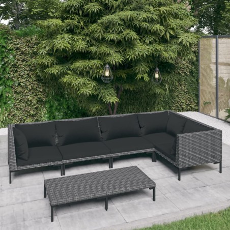 vidaXL Sofás de jardín 6 piezas y cojines ratán sintético gris oscuro