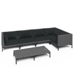 vidaXL Sofás de jardín 6 piezas y cojines ratán sintético gris oscuro