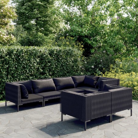 vidaXL Sofás de jardín 7 piezas y cojines ratán sintético gris oscuro