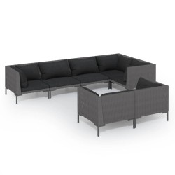 vidaXL Sofás de jardín 7 piezas y cojines ratán sintético gris oscuro