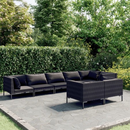 vidaXL Set sofás de jardín 8 pzas cojines ratán sintético gris oscuro