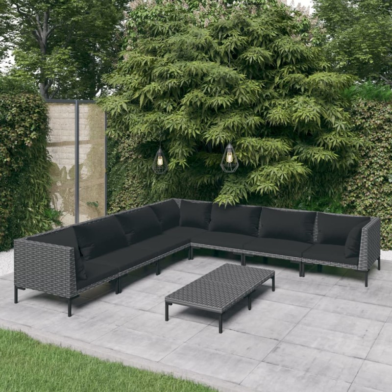 vidaXL Set sofás de jardín 8 pzas cojines ratán sintético gris oscuro vidaXL Set sofás de jardín 8 pzas cojines ratán sintético gris oscuro