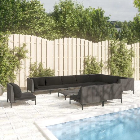 vidaXL Sofás de jardín 11 pzas y cojines ratán sintético gris oscuro