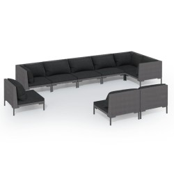 vidaXL Sofás de jardín 9 pzas y cojines ratán sintético gris oscuro