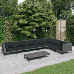 vidaXL Set sofás de jardín 8 pzas cojines ratán sintético gris oscuro