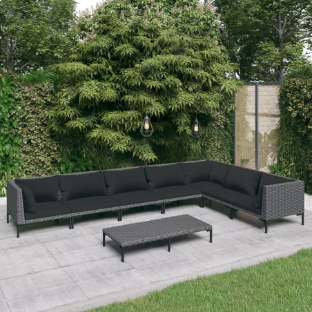 vidaXL Set sofás de jardín 8 pzas cojines ratán sintético gris oscuro
