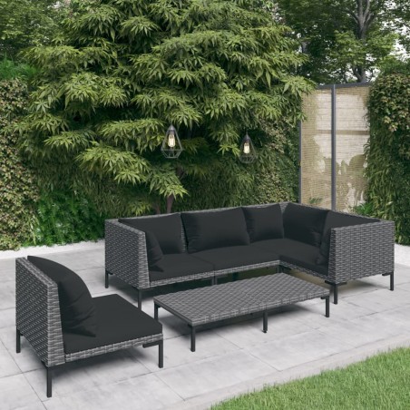 vidaXL Sofás de jardín 6 piezas y cojines ratán sintético gris oscuro
