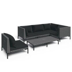 vidaXL Sofás de jardín 6 piezas y cojines ratán sintético gris oscuro