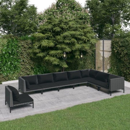 vidaXL Set sofás de jardín 8 pzas cojines ratán sintético gris oscuro