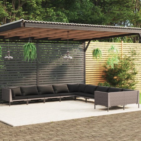vidaXL Muebles de jardín 10 pzas y cojines ratán sintético gris oscuro