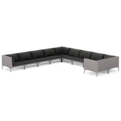 vidaXL Muebles de jardín 10 pzas y cojines ratán sintético gris oscuro
