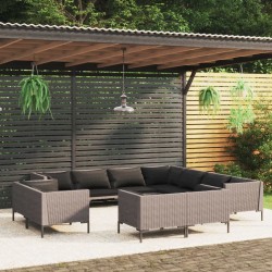 vidaXL Sofás de jardín 11 pzas y cojines ratán sintético gris oscuro