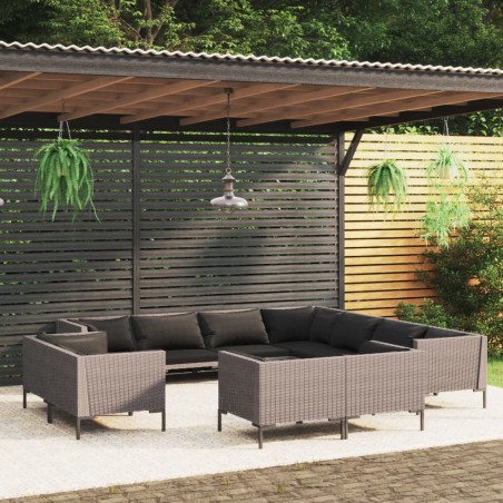 vidaXL Sofás de jardín 11 pzas y cojines ratán sintético gris oscuro