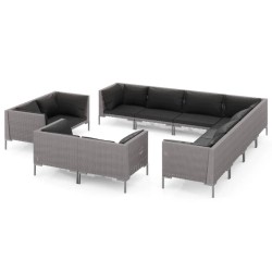 vidaXL Sofás de jardín 11 pzas y cojines ratán sintético gris oscuro