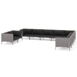vidaXL Muebles de jardín 10 pzas y cojines ratán sintético gris oscuro