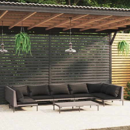 vidaXL Set sofás de jardín 8 pzas cojines ratán sintético gris oscuro