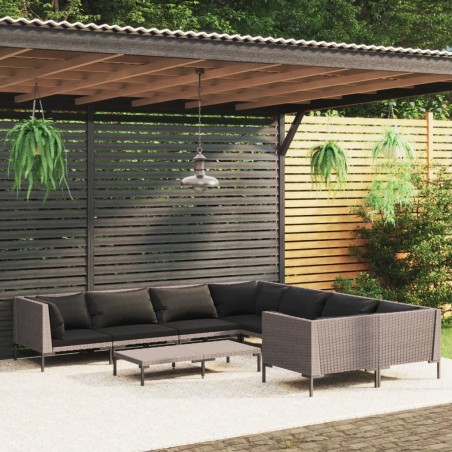 vidaXL Sofás de jardín 9 pzas y cojines ratán sintético gris oscuro