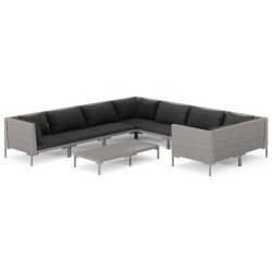 vidaXL Sofás de jardín 9 pzas y cojines ratán sintético gris oscuro