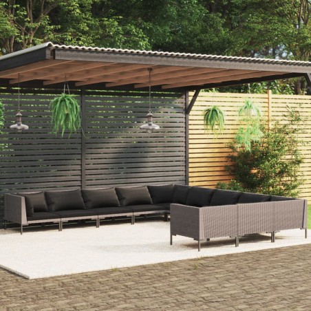 vidaXL Sofás de jardín 11 pzas y cojines ratán sintético gris oscuro