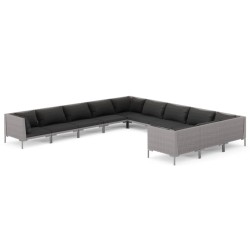 vidaXL Sofás de jardín 11 pzas y cojines ratán sintético gris oscuro