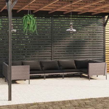 vidaXL Sofás de jardín 7 piezas y cojines ratán sintético gris oscuro