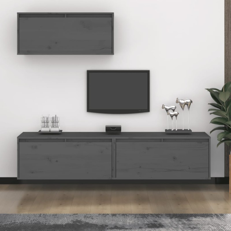 vidaXL Muebles para TV 3 piezas madera maciza de pino gris