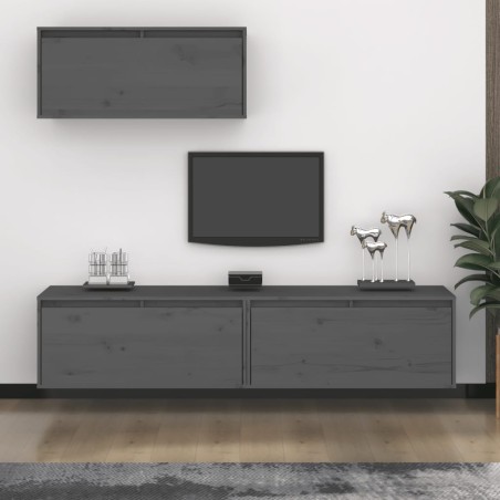 vidaXL Muebles para TV 3 piezas madera maciza de pino gris