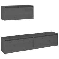 vidaXL Muebles para TV 3 piezas madera maciza de pino gris