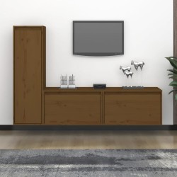 vidaXL Muebles para TV 3 piezas madera maciza de pino marrón miel