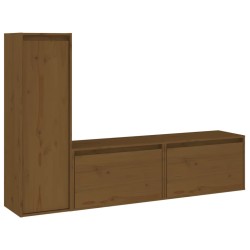 vidaXL Muebles para TV 3 piezas madera maciza de pino marrón miel