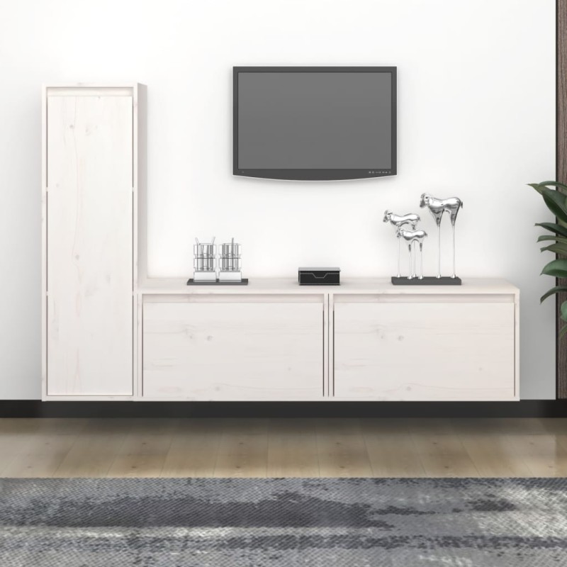 vidaXL Muebles para TV 3 piezas madera maciza de pino blanco vidaXL Muebles para TV 3 piezas madera maciza de pino blanco